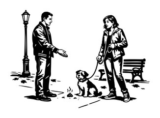 Dog Poop Dilemma on Sidewalk, Urban Pet Illustration