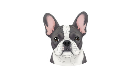 Fototapeta premium A charming illustration of a french bulldog. The adorable dog's black and white face is looking forward with its large ears, nose and eyes visible