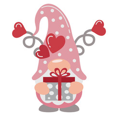 Valentine  gnome  holding gift box vector cartoon illustration