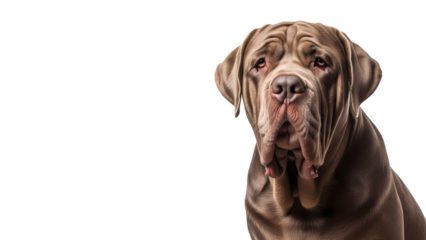 Close-up shot of a majestic mastiff dog with a distinctive and wrinkled face, portraying a serious and powerful presence