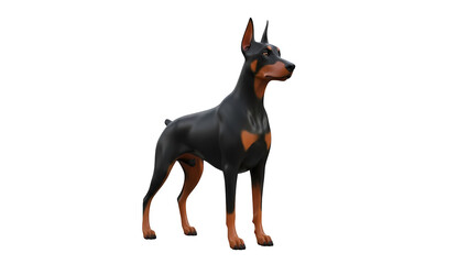 Elegant Doberman Pinscher standing alert and poised, showcasing its sleek physique and attentive expression. This image captures the essence of the breed's intelligence and loyalty