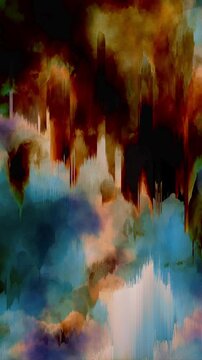 Watercolor pixel sorting abstract background loop. Grunge gradient glitch effect. Vertical video.