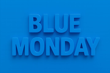 Fototapeta premium Blue monday concept, vibrant monochromatic background featuring dimensional lettering, representing the feeling of sadness and depression