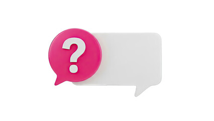 Pink speech bubble with question mark next to empty white speech bubble