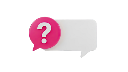 Pink speech bubble with question mark next to empty white speech bubble