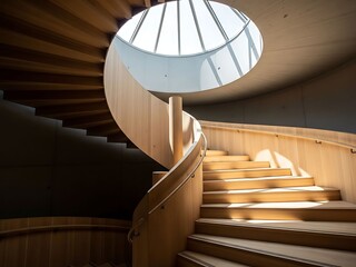Modern Wooden Spiral Staircase with Skylight