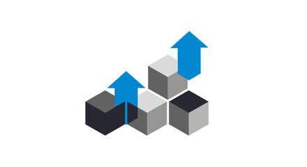 Abstract Growth Concept Depicted Through Ascending Cubes and Pointing Up Blue Arrows