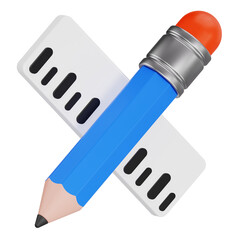 Crossed Blue Pencil and White Ruler for Design and Education 3D Icon