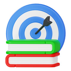 Educational Goals Concept with Stack of Books and Target Arrow 3D Render