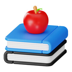 Red Apple on Stack of Books Representing School and Teacher Appreciation Concept 3D Render