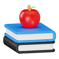 Red Apple on Stack of Books Representing School and Teacher Appreciation Concept 3D Render