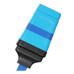 Blue Highlighter Marker Pen for Office and Education Stationery 3D Illustration