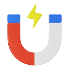 Horseshoe Magnet Attracting Yellow Lightning Bolt for Physics and Energy Concept 3D Icon