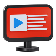 Computer Monitor with Video Player Interface for Online Learning and Tutorial 3D Render