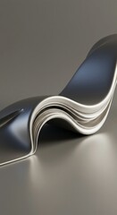 Smooth metallic surface warping under pressure, creating an abstract, dynamic curve. Visualization of forces acting on a uniform blank substrate, fluid, physics, alteration