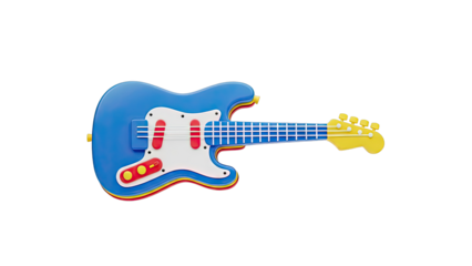 Stylized Blue Electric Bass Guitar on White Background