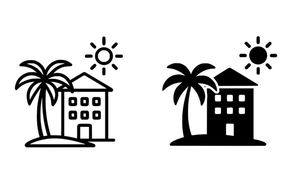 Resort illustration icon, outline and silhouette style