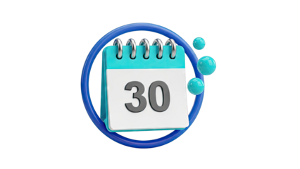 3D Calendar Icon with Date 30