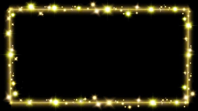 キラキラ　 枠　ループ動画　黒背景　高級感　豪華　おしゃれ　光る　飾り　パーティクル　タイトル　Celebration gold frame.Sparkling glitter border.Black background.Loop video.