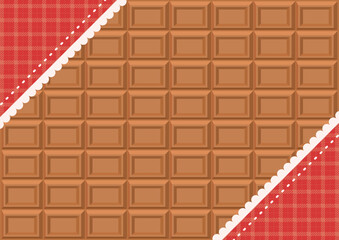 チョコレート風タイルと赤チェック柄のバレンタイン背景｜A4印刷対応 高画質