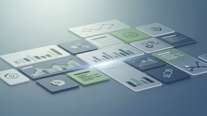 Business data analysis on digital screens with graphs and charts