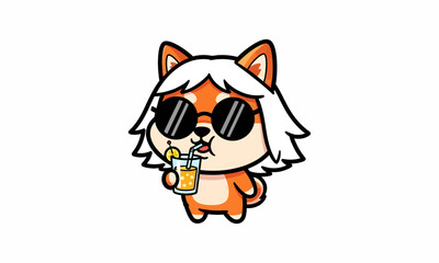 Cartoon Cat Wearing Sunglasses and Drinking.