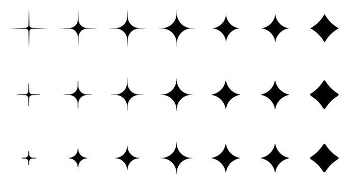 キラキラ 星 アイコン セット 輝き 抽象的 パーツ 素材 モノクロ 光