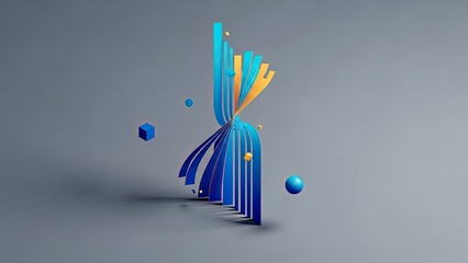 Vibrant blue and orange 3D abstract design with dynamic shapes and spheres