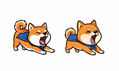 Cartoon Shiba Inu Dogs sleepy dog ​​movement white background eps8
