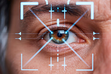 A man's eye being scanned for biometric identification