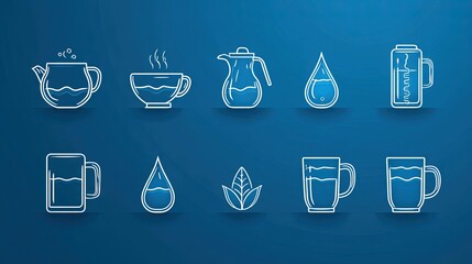 a collection of icons representing various household items, arranged in a grid pattern against a blue background