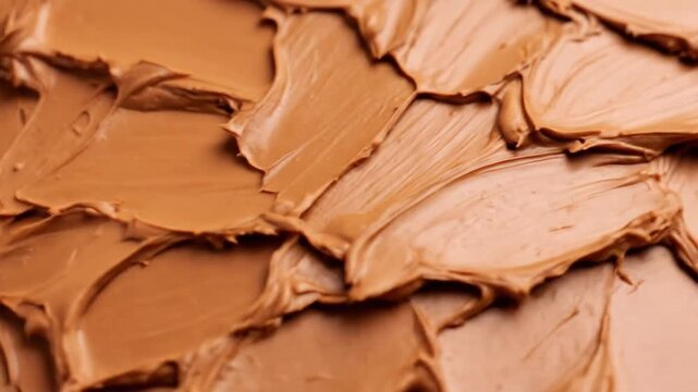 Close-up of a thick, creamy, brown spreadable substance with textured surface.