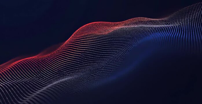 Red and blue tech waves on a dark background video illustration created using Adobe After Effects. Techno waves for background.