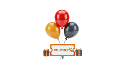 Voucher Offer with Balloons and Gift Boxes