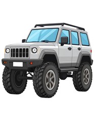 Cartoon illustration of a gray, four-door SUV with black tires on a white background