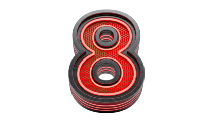 3D Rendered Number 8 with Red Honeycomb Interior and Neon Glow