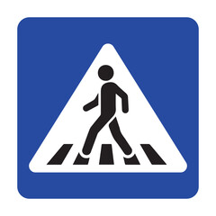 Professional Blue Pedestrian Crossing Sign with Person Walking Icon - High Contrast Square Traffic Safety and Road Warning Graphic