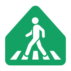 Professional Green Pentagonal Pedestrian Crossing Sign with Person Walking Icon - High Contrast School Zone and Safety Road Graphic