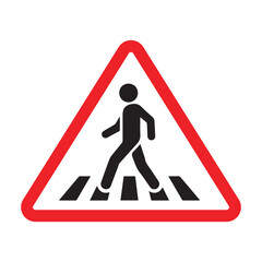 Professional Red Triangle Pedestrian Crossing Sign with Person Walking Icon - High Contrast Safety Warning and Road Traffic Graphic