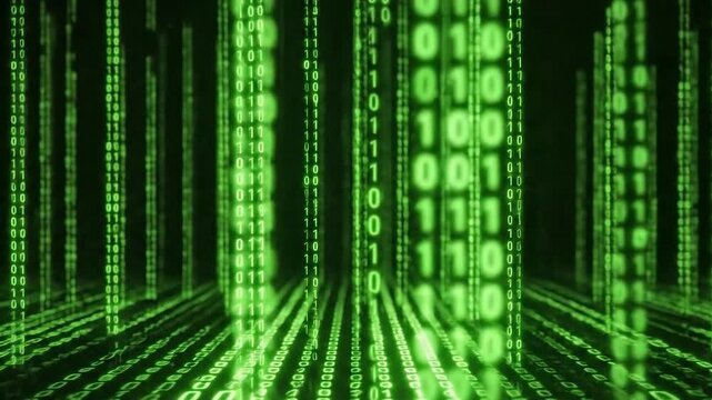 Digital Matrix: A captivating depiction of digital data streams cascade in a futuristic green matrix, suggesting an immersive experience of information flow.