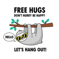 Fototapeta premium Funny Sloth Hanging on Tree Branch with 