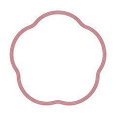 ゆるふわな梅のイラスト素材　背景透過　白地に3本線　水引き風　赤色
