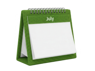 Green July Desk Calendar with White Pages.