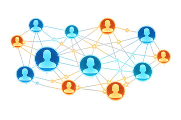 People icons forming a linked network representing a worldwide community, data exchange, and digital connection