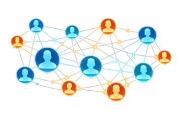 People icons forming a linked network representing a worldwide community, data exchange, and digital connection