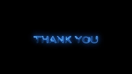 Blue neon text " THANKYOU" glowing on a black background thank you lettering