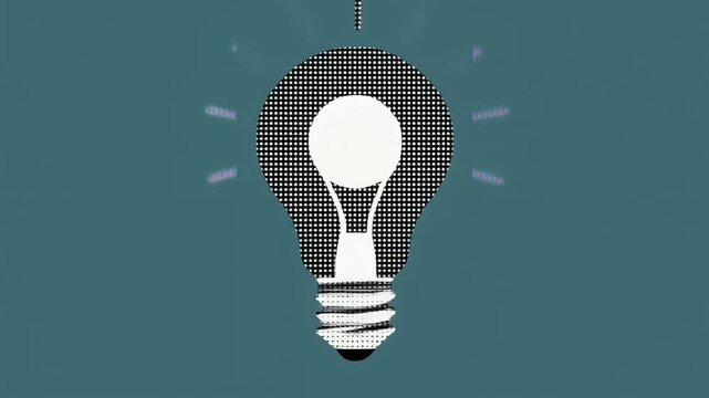 閃光の電球がひらめきを象る紙片構成の表現ストップモーションアニメーション