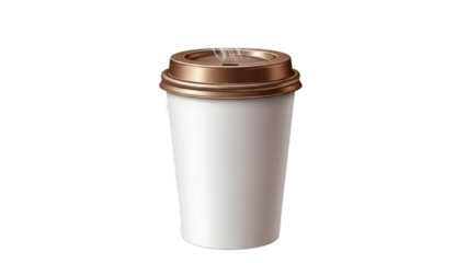 Disposable coffee cup with lid isolated on transparent background, takeaway beverage concept