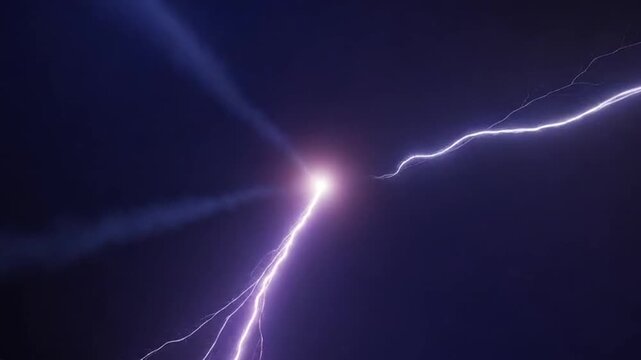 Electric lightning bolt strikes in dark stormy night sky