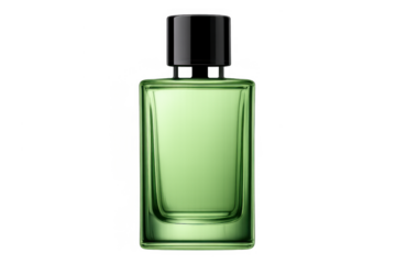 Green perfume bottle displaying elegance and luxury, offering a fresh, natural fragrance on transparent background